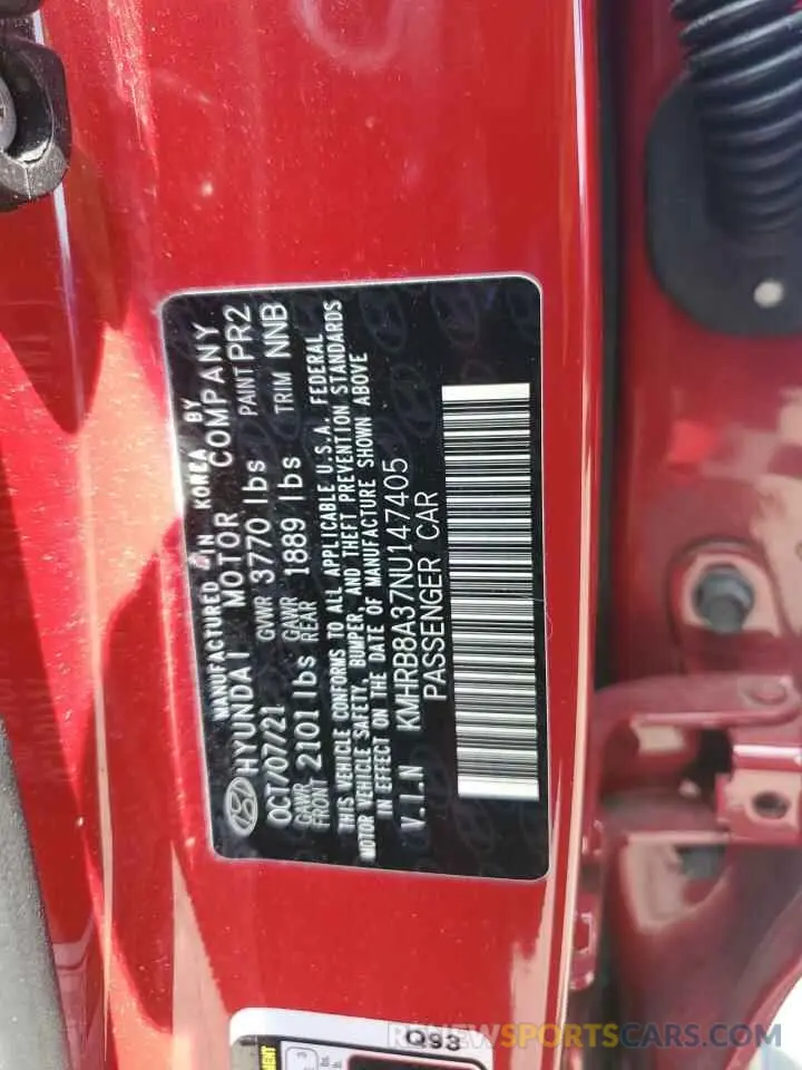 12 Photograph of a damaged car KMHRB8A37NU147405 HYUNDAI VENUE 2022