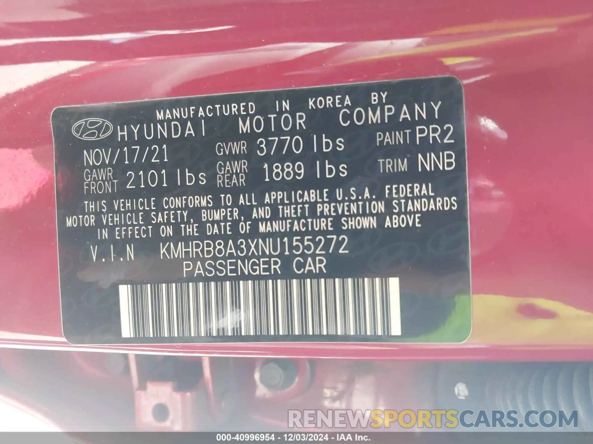 9 Photograph of a damaged car KMHRB8A3XNU155272 HYUNDAI VENUE 2022