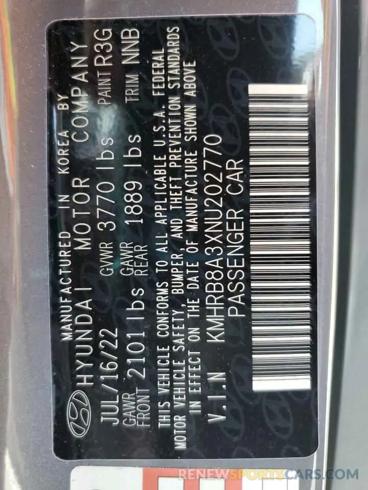 13 Photograph of a damaged car KMHRB8A3XNU202770 HYUNDAI VENUE 2022