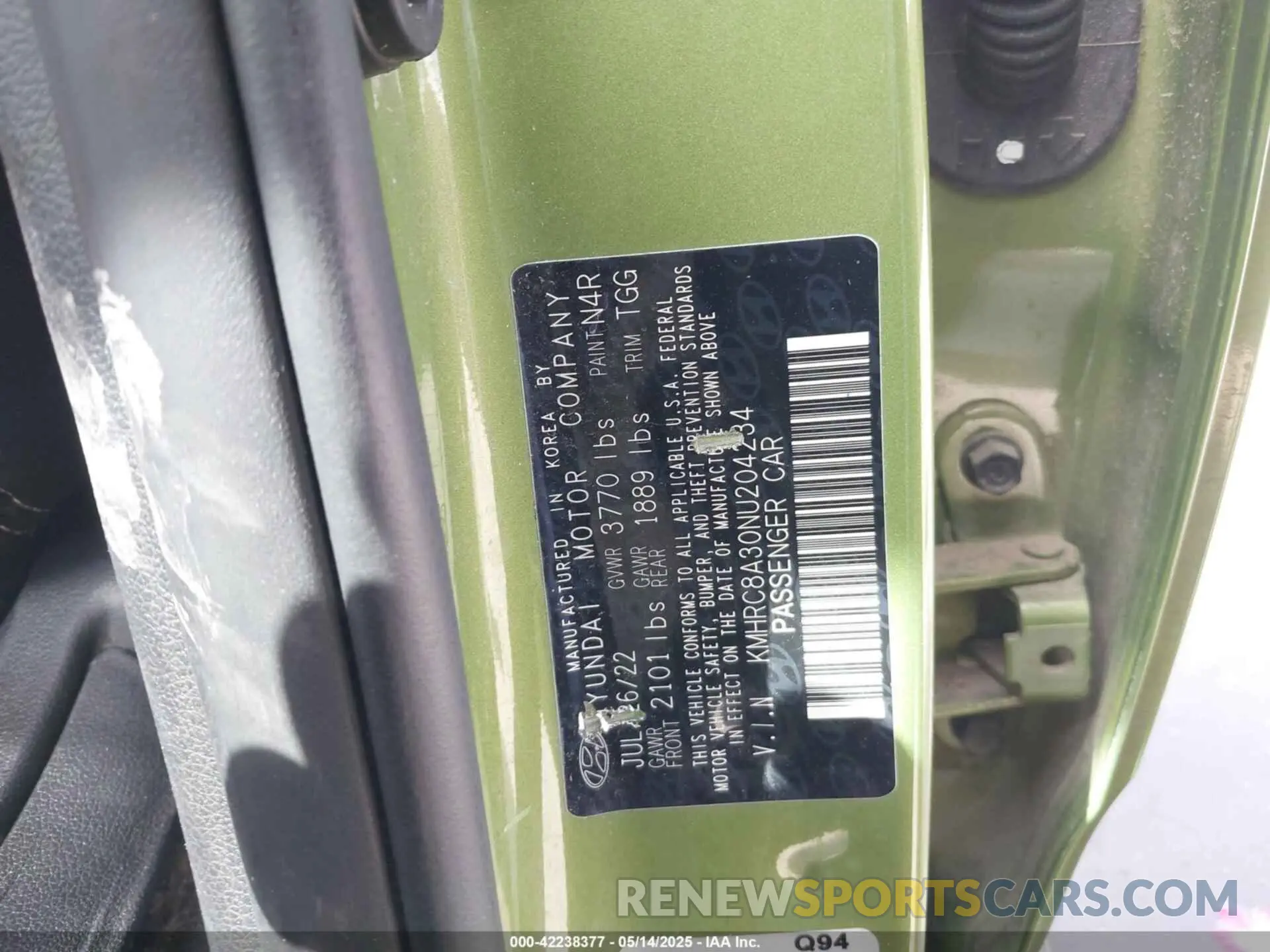 9 Photograph of a damaged car KMHRC8A30NU204234 HYUNDAI VENUE 2022