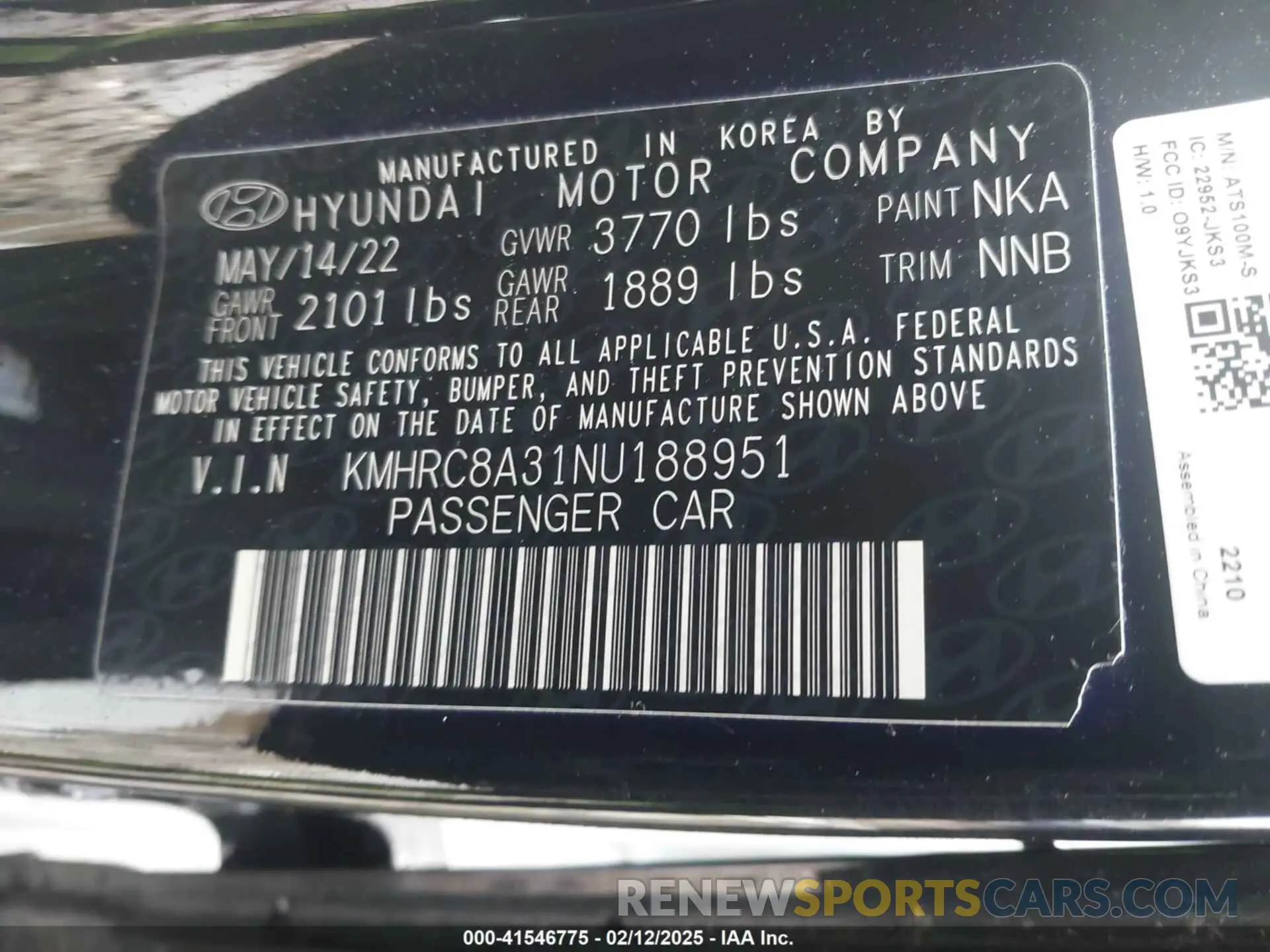 9 Photograph of a damaged car KMHRC8A31NU188951 HYUNDAI VENUE 2022