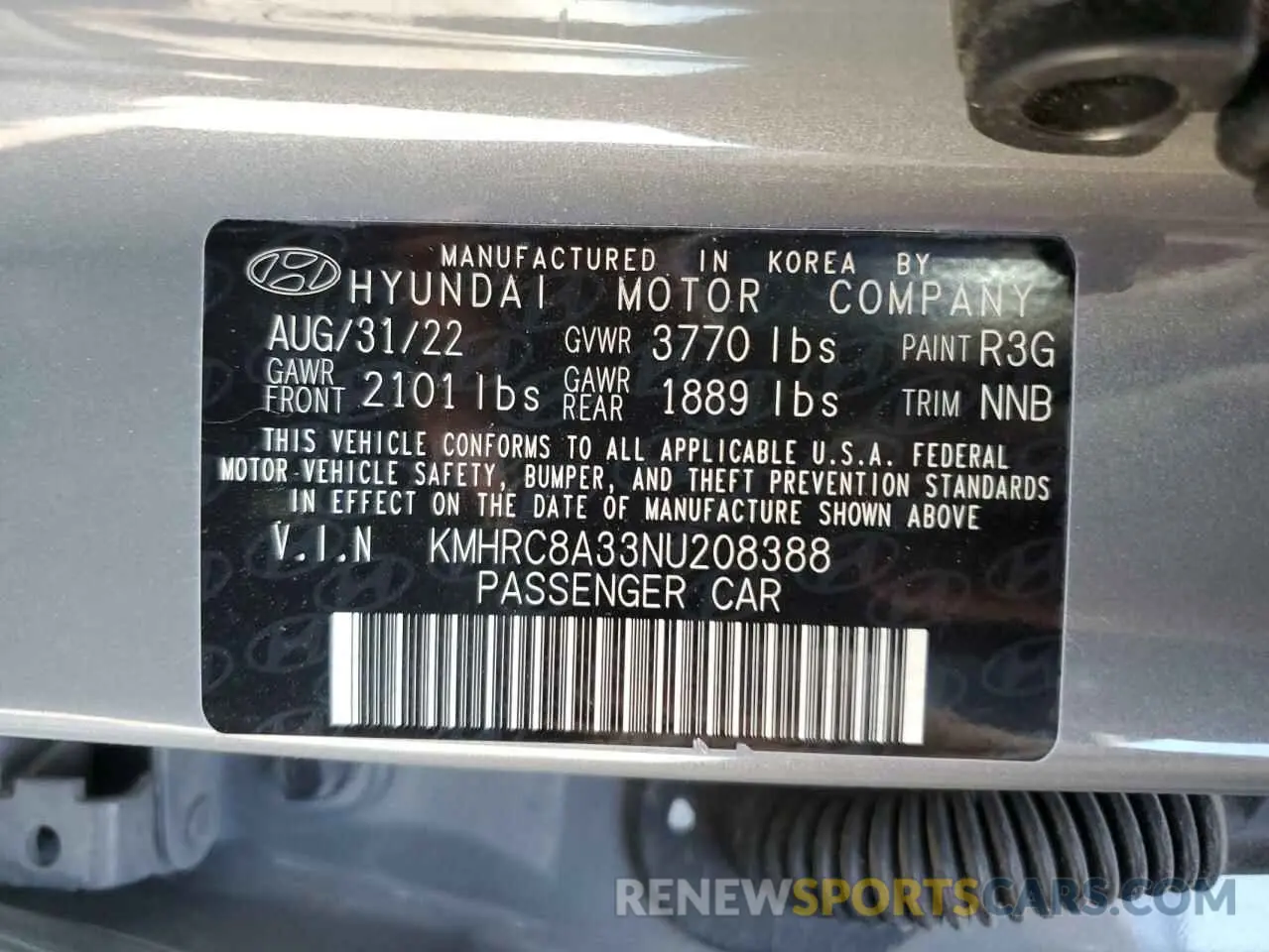 14 Photograph of a damaged car KMHRC8A33NU208388 HYUNDAI VENUE 2022