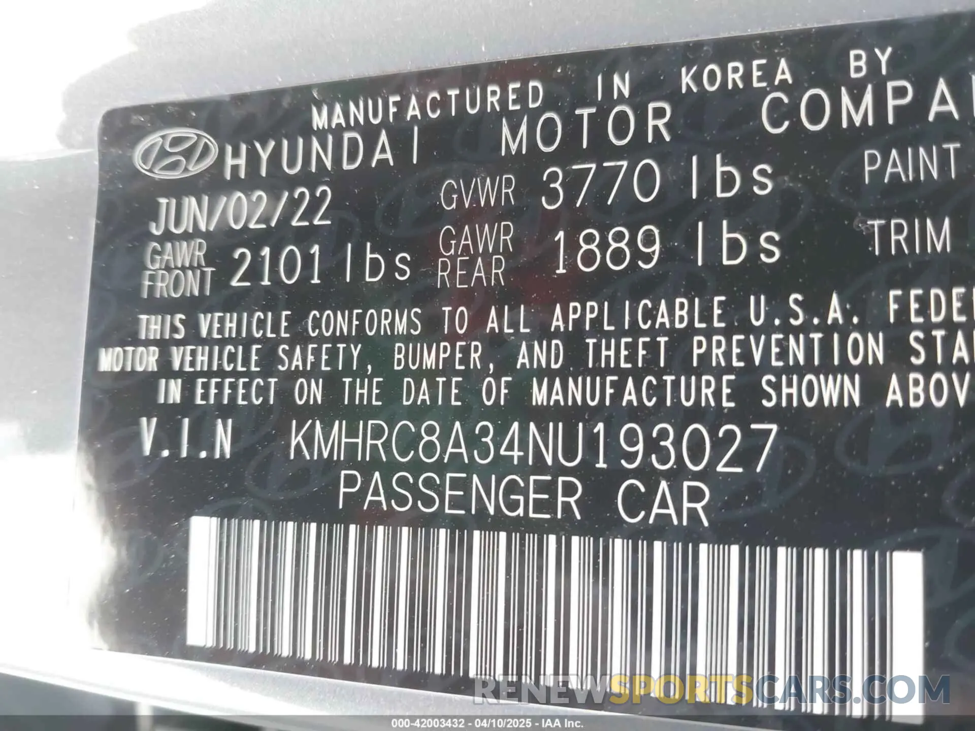 9 Photograph of a damaged car KMHRC8A34NU193027 HYUNDAI VENUE 2022