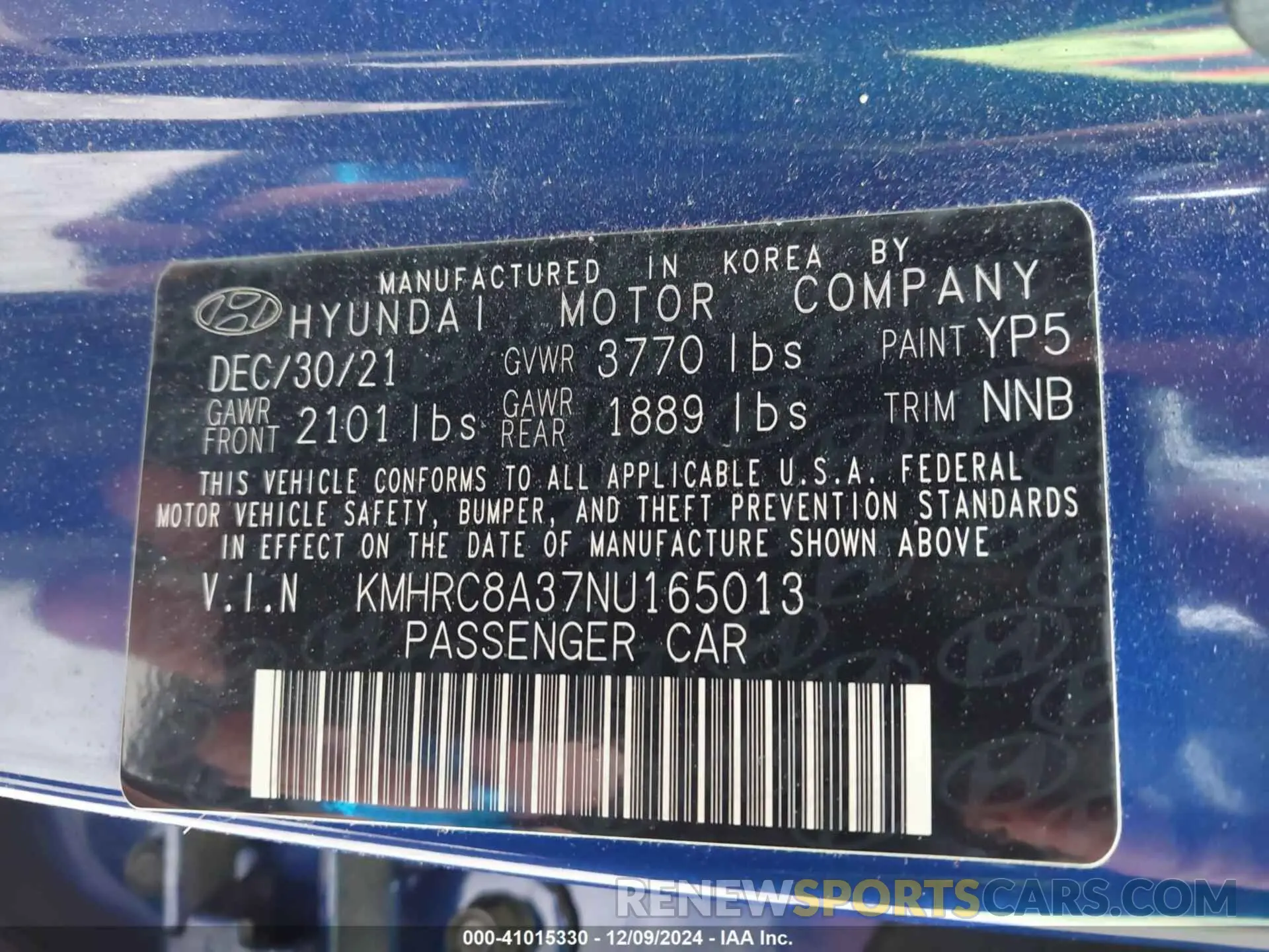 9 Photograph of a damaged car KMHRC8A37NU165013 HYUNDAI VENUE 2022