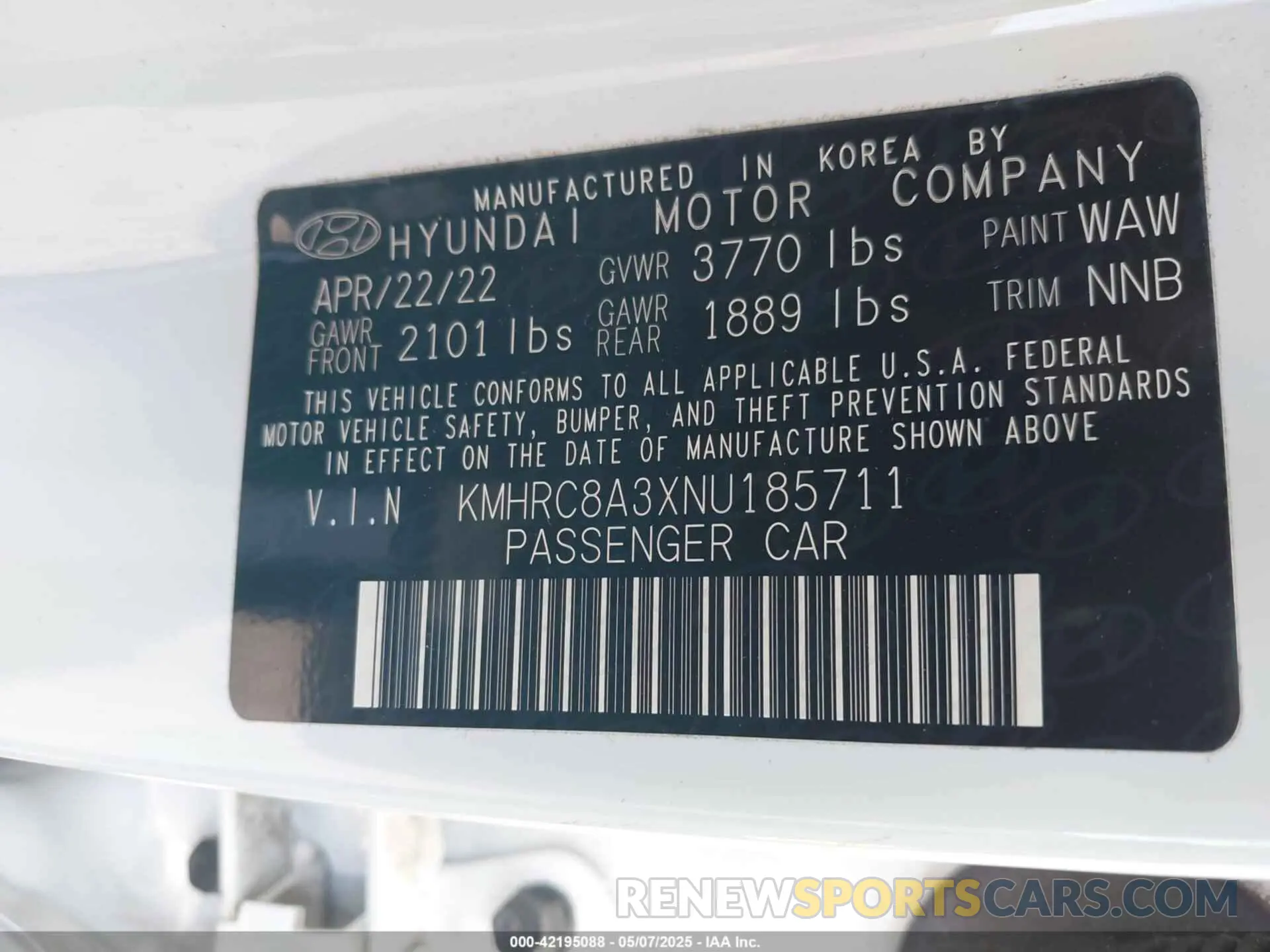 9 Photograph of a damaged car KMHRC8A3XNU185711 HYUNDAI VENUE 2022