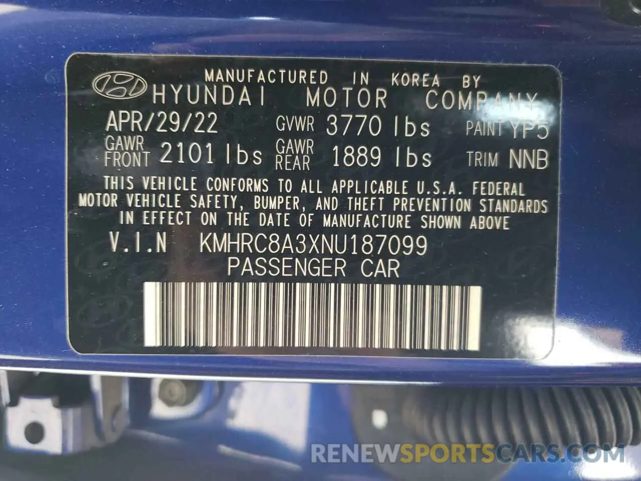 13 Photograph of a damaged car KMHRC8A3XNU187099 HYUNDAI VENUE 2022
