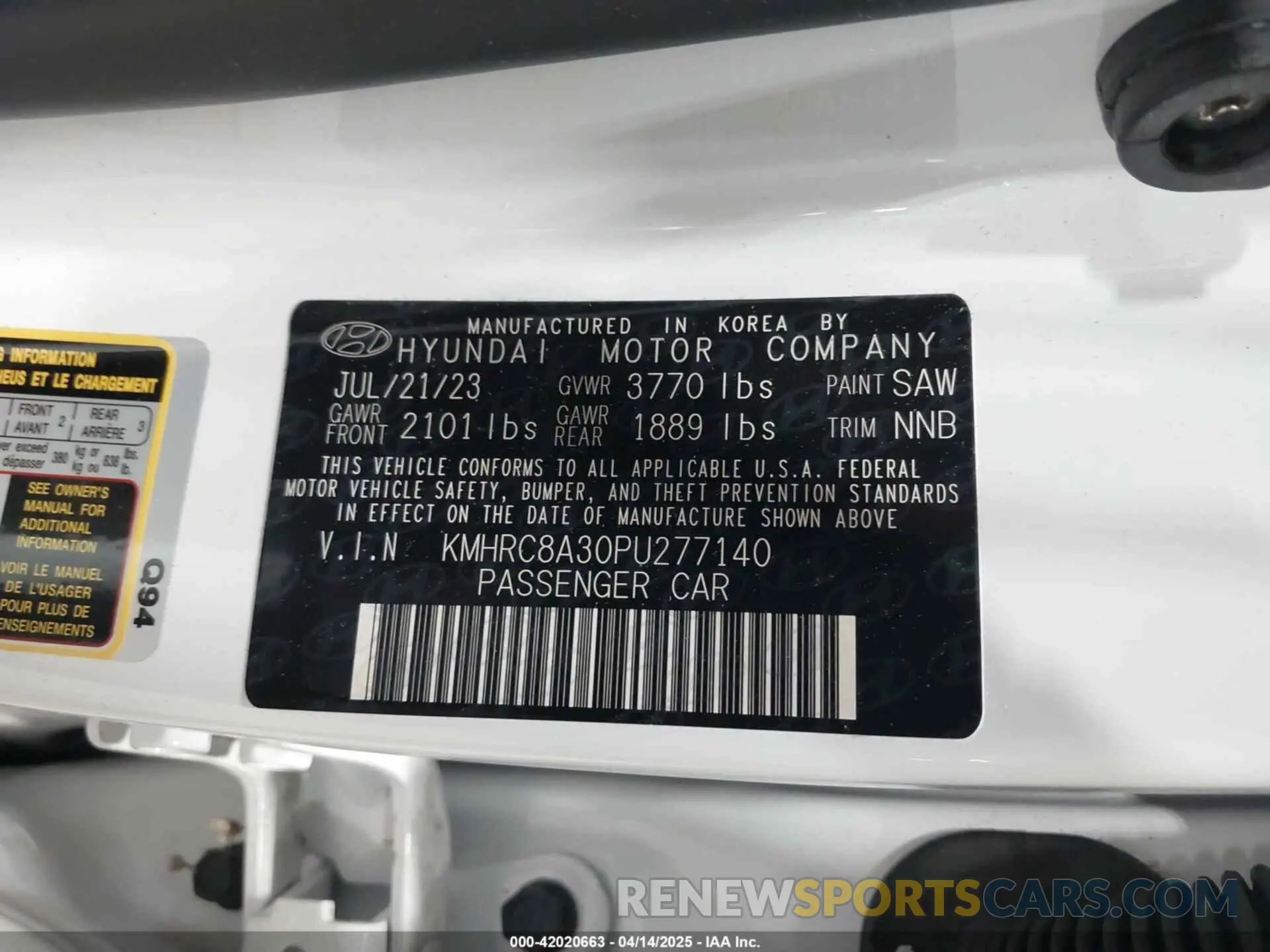 9 Photograph of a damaged car KMHRC8A30PU277140 HYUNDAI VENUE 2023