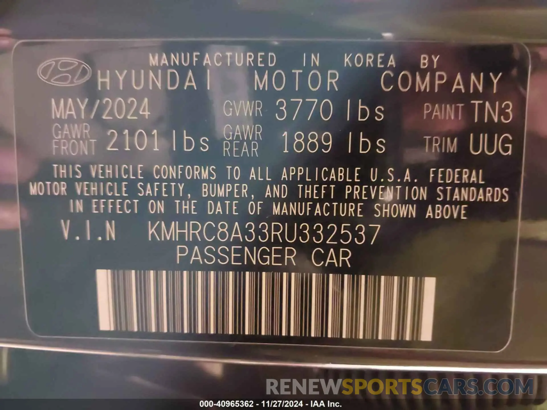 9 Photograph of a damaged car KMHRC8A33RU332537 HYUNDAI VENUE 2024