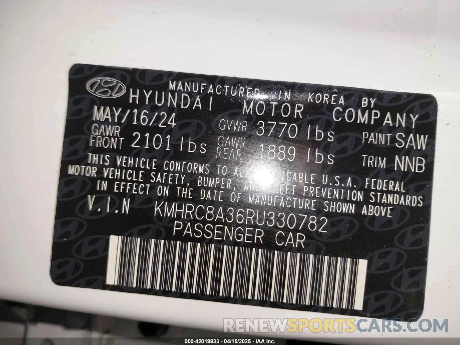 9 Photograph of a damaged car KMHRC8A36RU330782 HYUNDAI VENUE 2024
