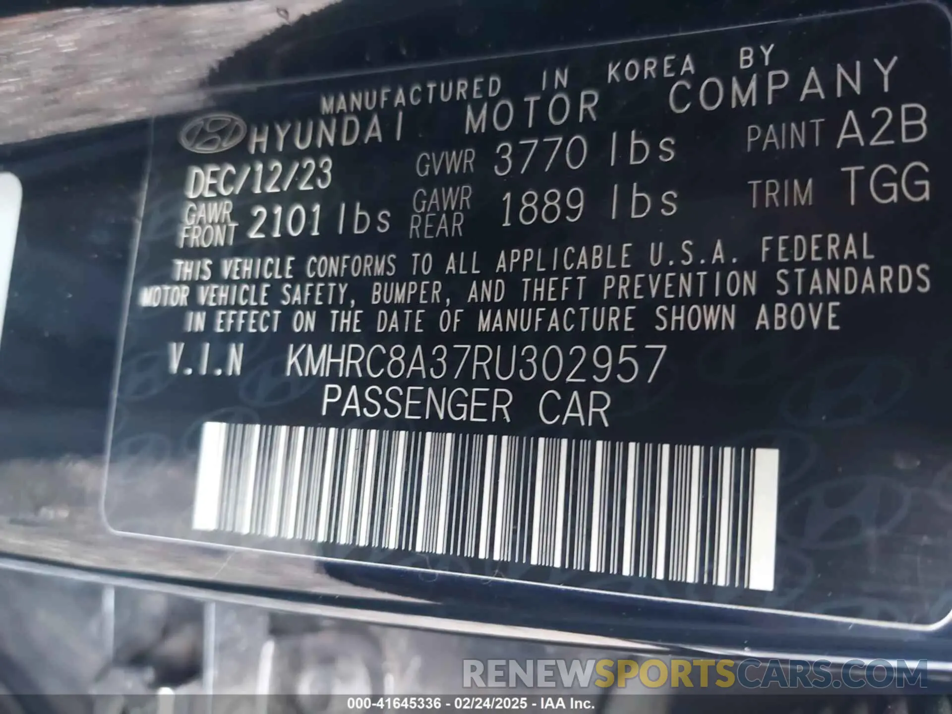 9 Photograph of a damaged car KMHRC8A37RU302957 HYUNDAI VENUE 2024