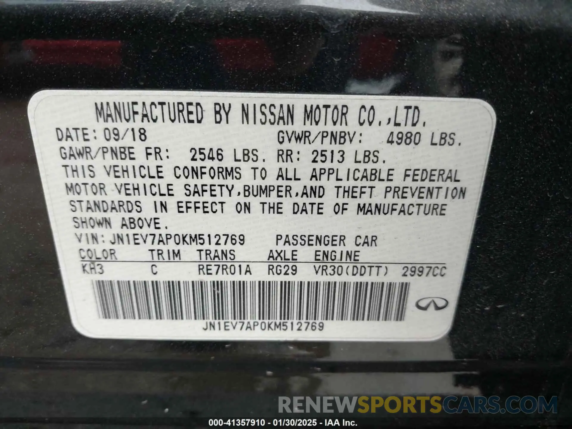 9 Photograph of a damaged car JN1EV7AP0KM512769 INFINITI Q50 2019