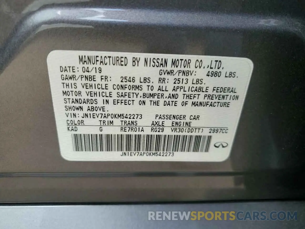 12 Photograph of a damaged car JN1EV7AP0KM542273 INFINITI Q50 2019