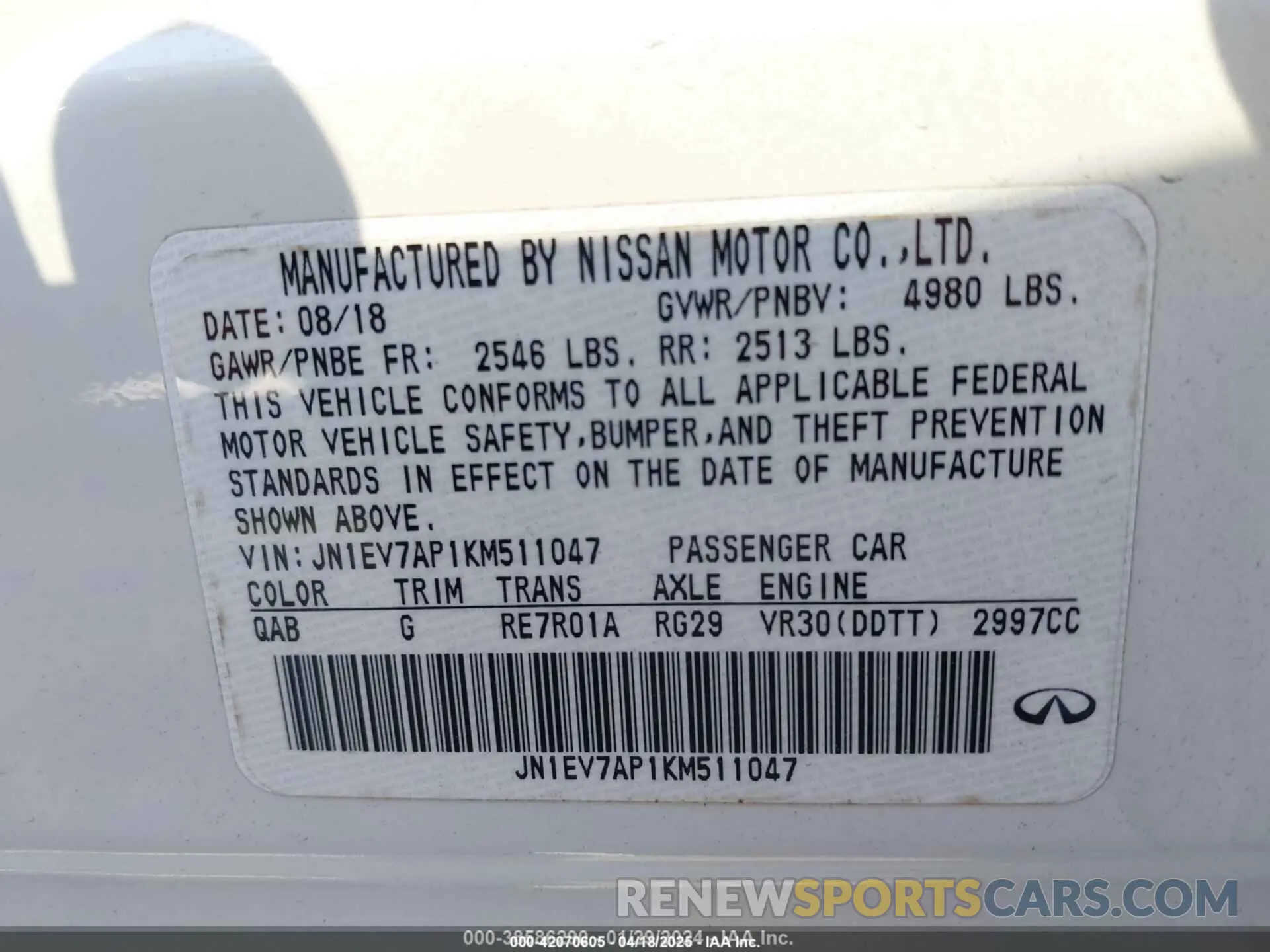 9 Photograph of a damaged car JN1EV7AP1KM511047 INFINITI Q50 2019