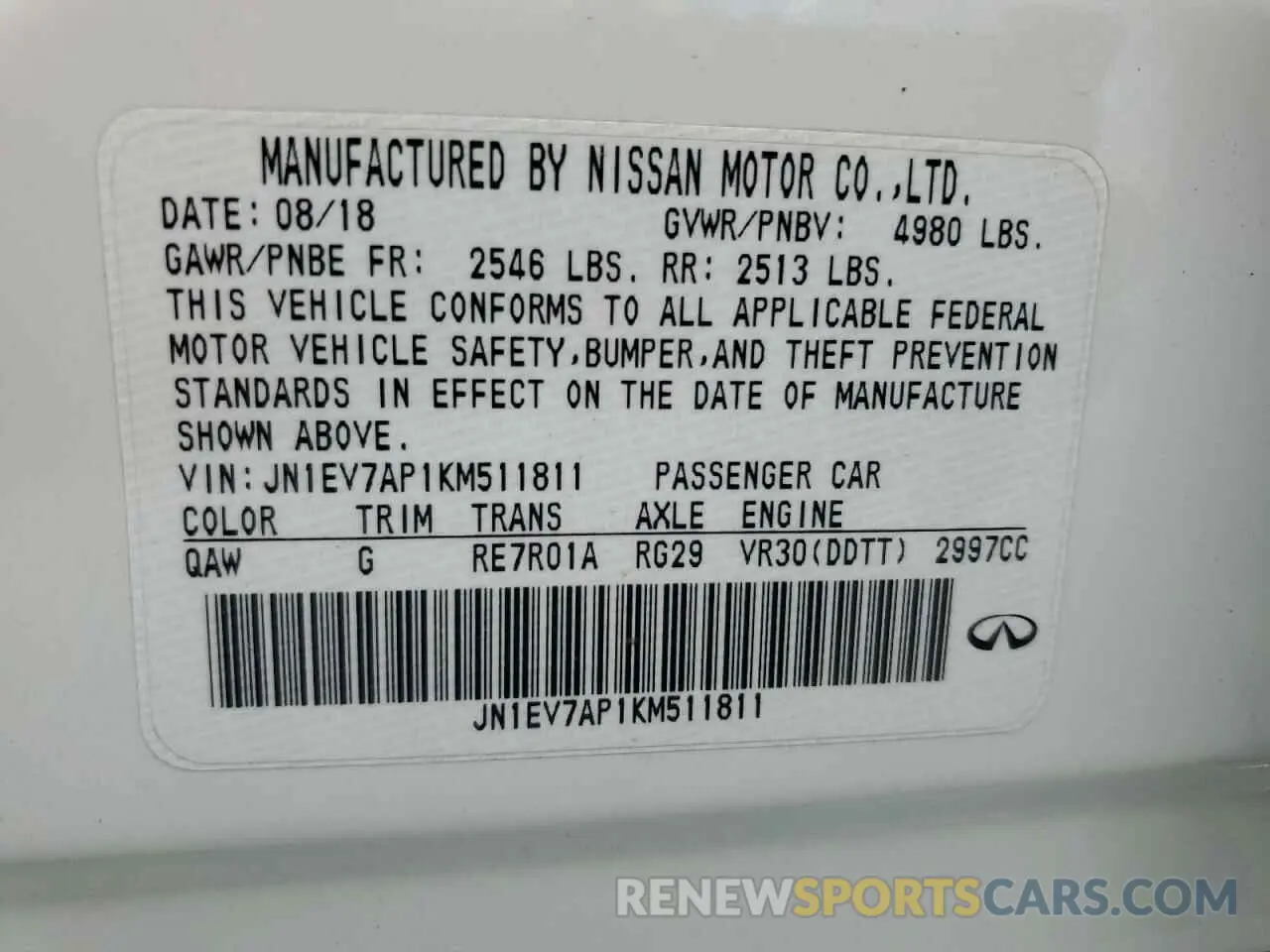 13 Photograph of a damaged car JN1EV7AP1KM511811 INFINITI Q50 2019