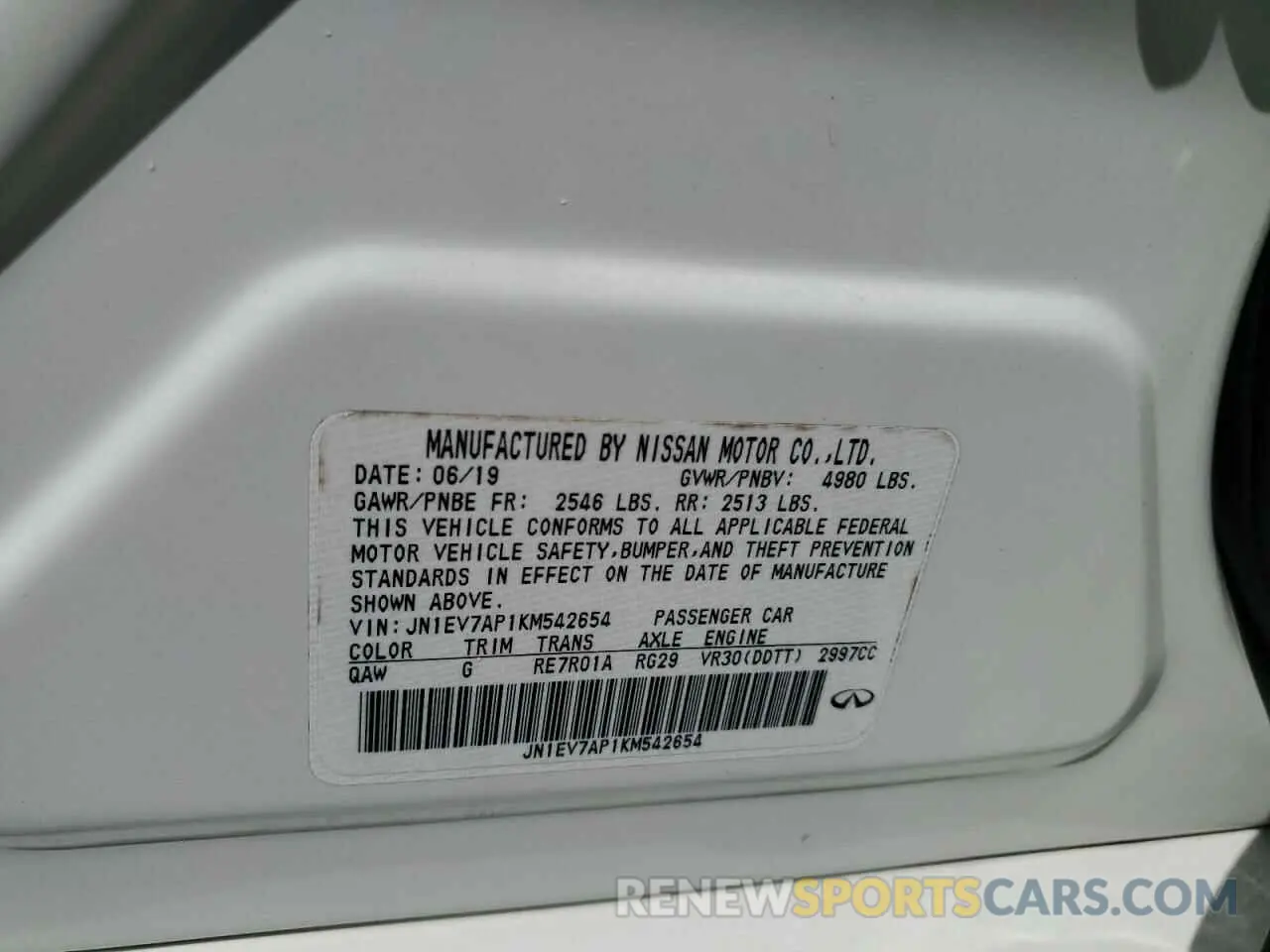 14 Photograph of a damaged car JN1EV7AP1KM542654 INFINITI Q50 2019
