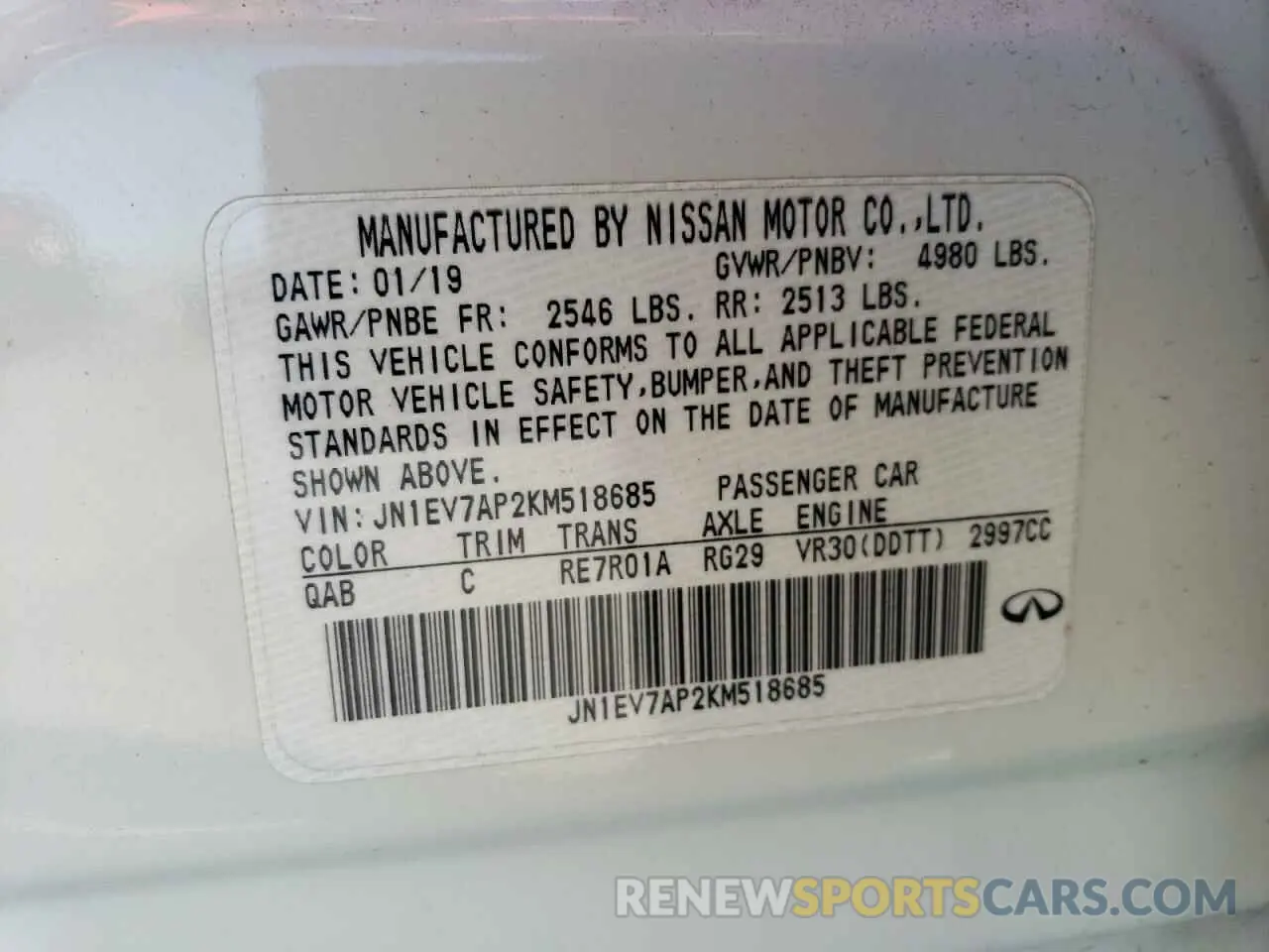 14 Photograph of a damaged car JN1EV7AP2KM518685 INFINITI Q50 2019