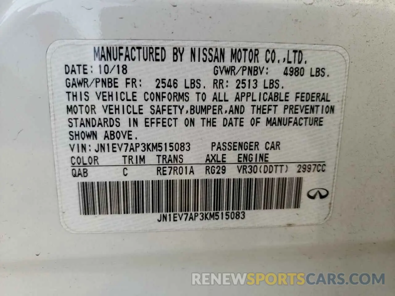 13 Photograph of a damaged car JN1EV7AP3KM515083 INFINITI Q50 2019