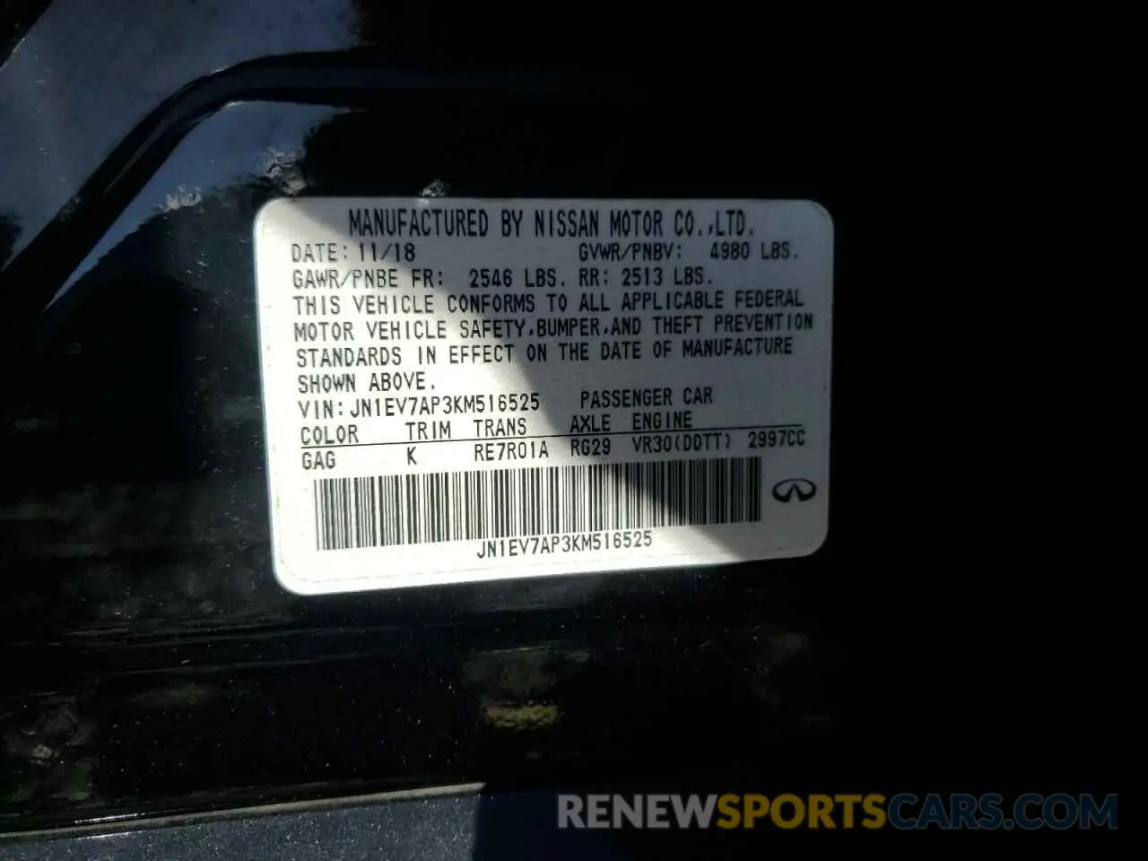 12 Photograph of a damaged car JN1EV7AP3KM516525 INFINITI Q50 2019