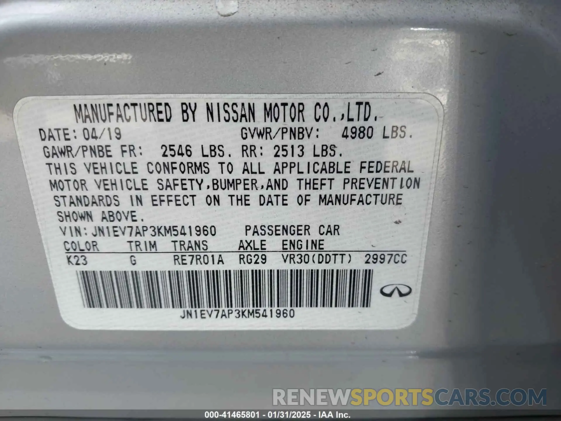 9 Photograph of a damaged car JN1EV7AP3KM541960 INFINITI Q50 2019