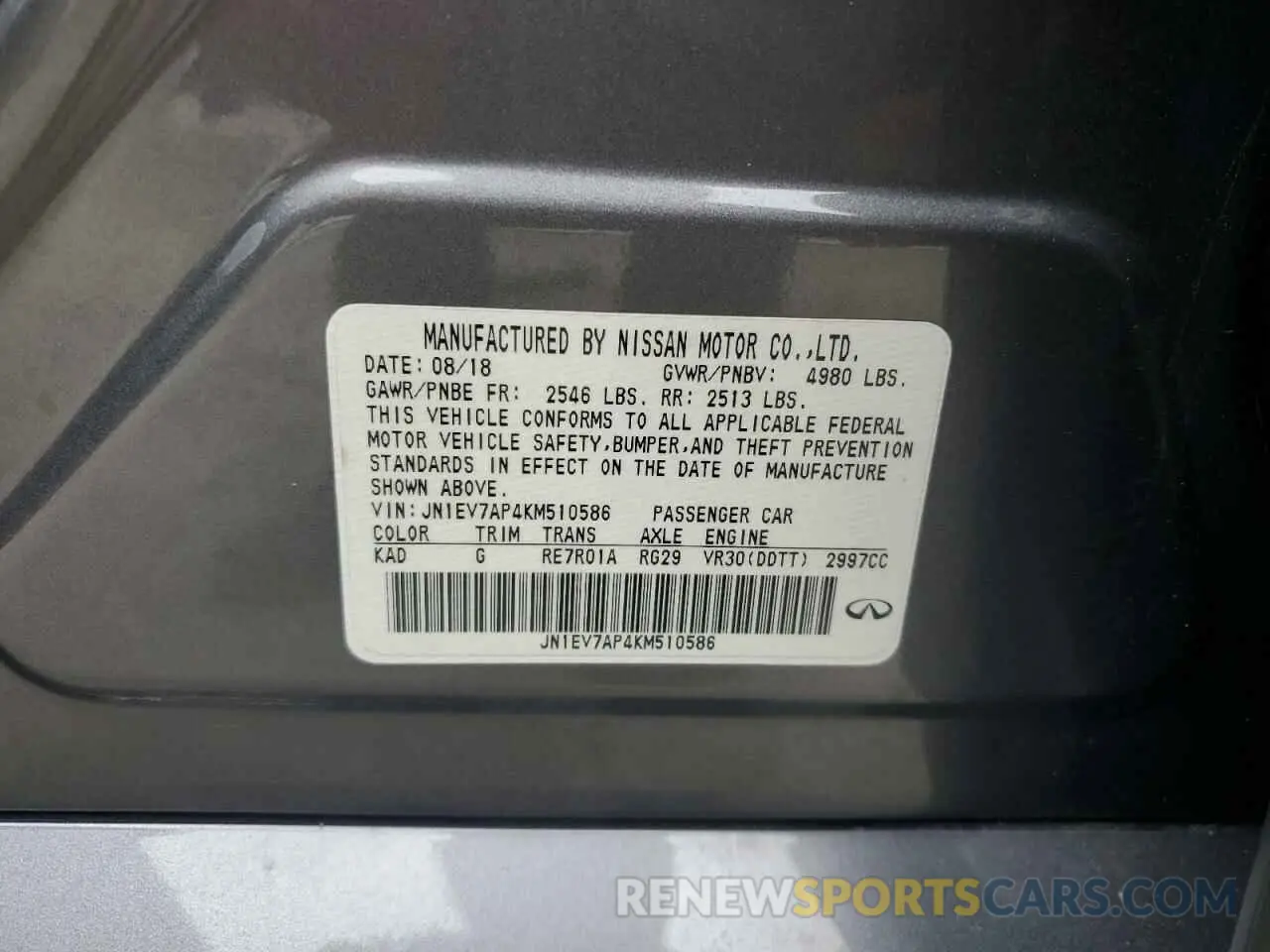 12 Photograph of a damaged car JN1EV7AP4KM510586 INFINITI Q50 2019