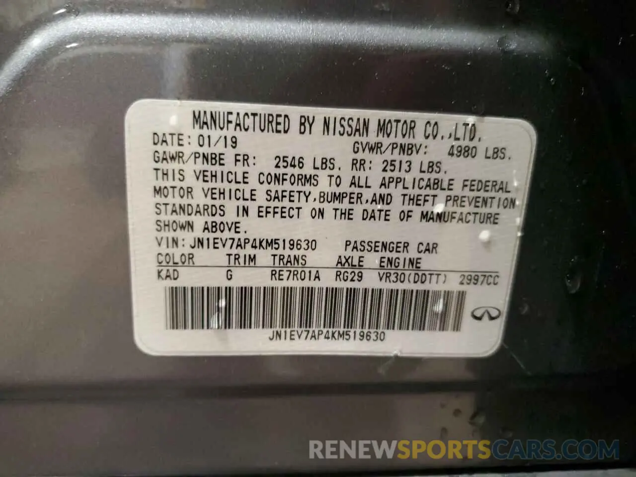 12 Photograph of a damaged car JN1EV7AP4KM519630 INFINITI Q50 2019