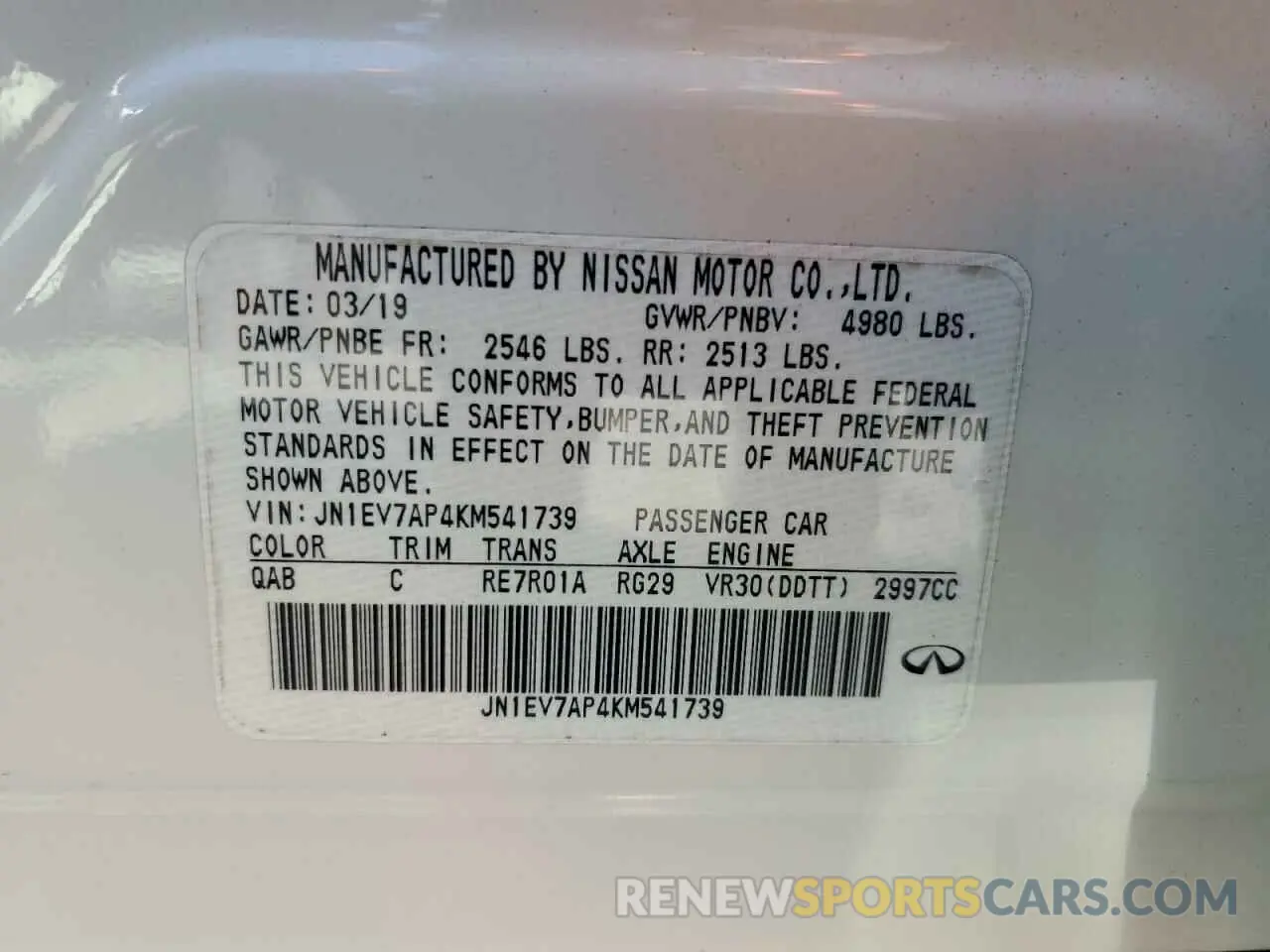 12 Photograph of a damaged car JN1EV7AP4KM541739 INFINITI Q50 2019