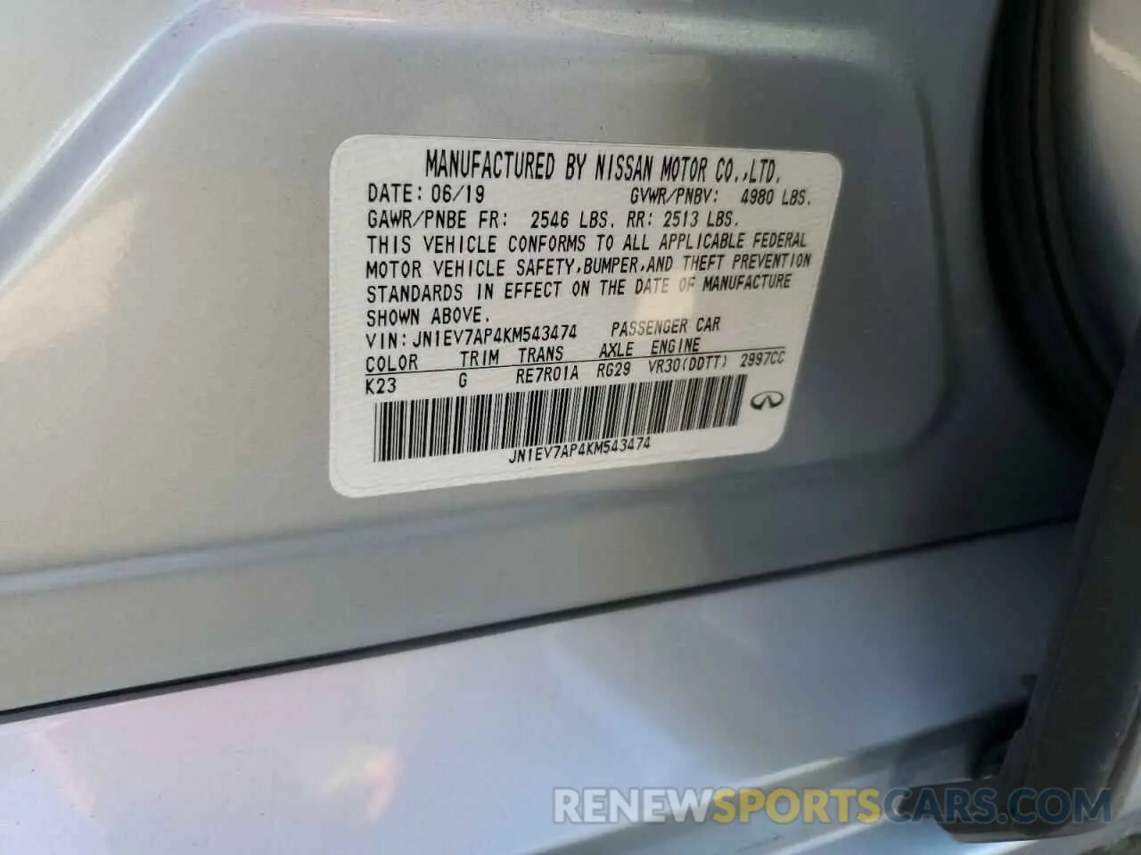 12 Photograph of a damaged car JN1EV7AP4KM543474 INFINITI Q50 2019