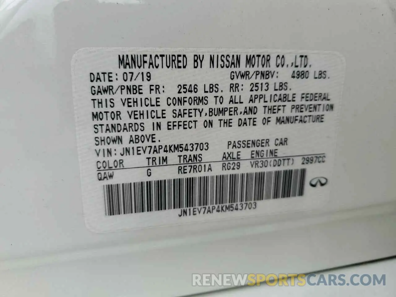 14 Photograph of a damaged car JN1EV7AP4KM543703 INFINITI Q50 2019