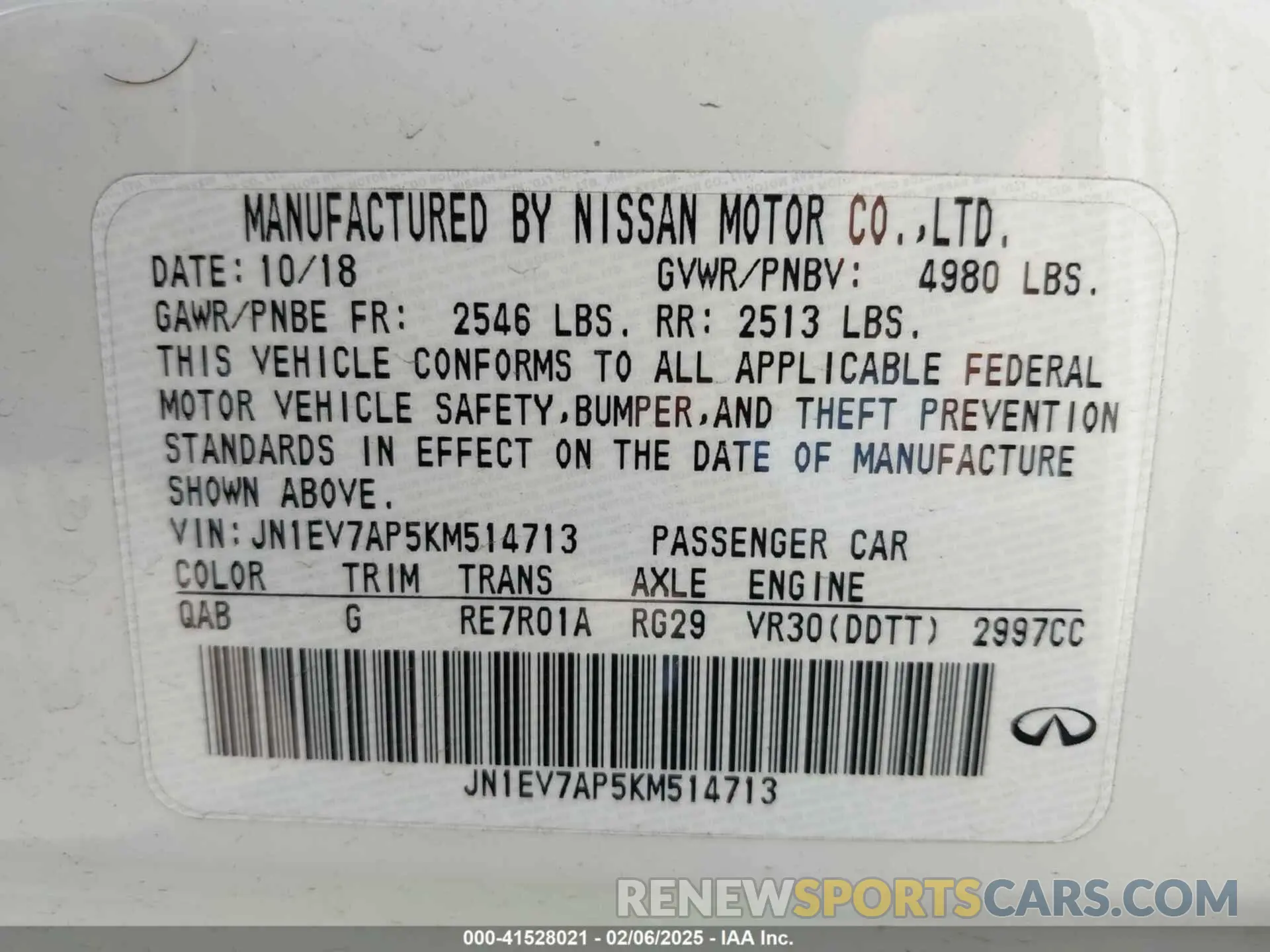 9 Photograph of a damaged car JN1EV7AP5KM514713 INFINITI Q50 2019