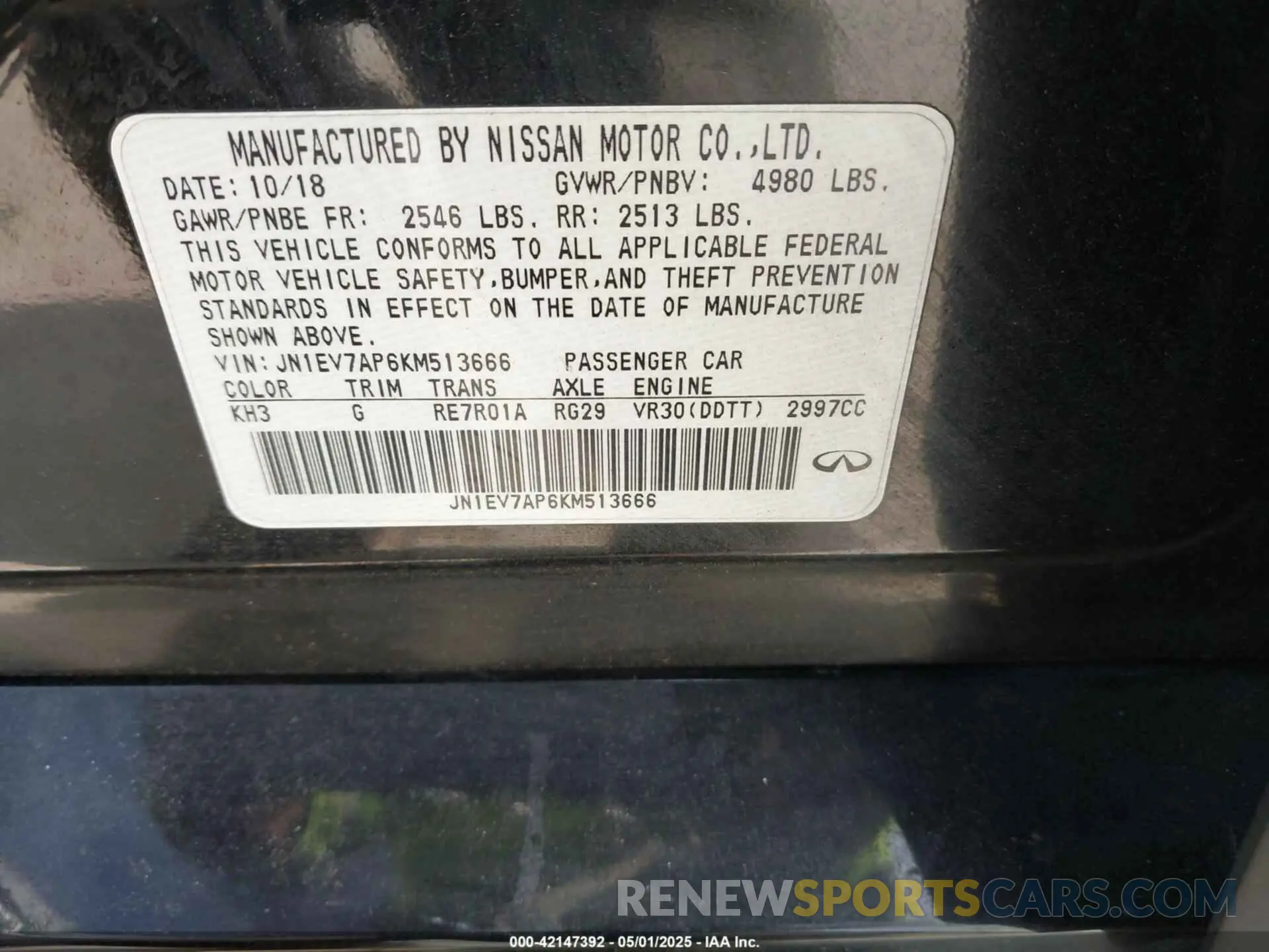 9 Photograph of a damaged car JN1EV7AP6KM513666 INFINITI Q50 2019