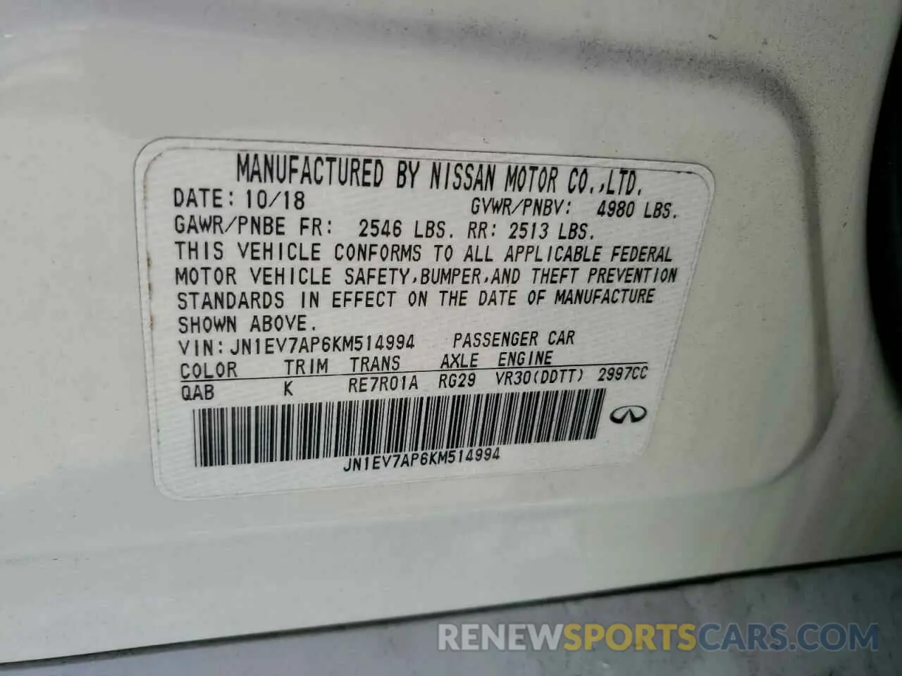 12 Photograph of a damaged car JN1EV7AP6KM514994 INFINITI Q50 2019