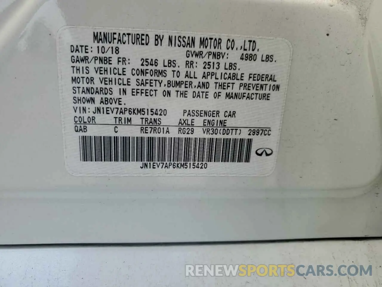 12 Photograph of a damaged car JN1EV7AP6KM515420 INFINITI Q50 2019
