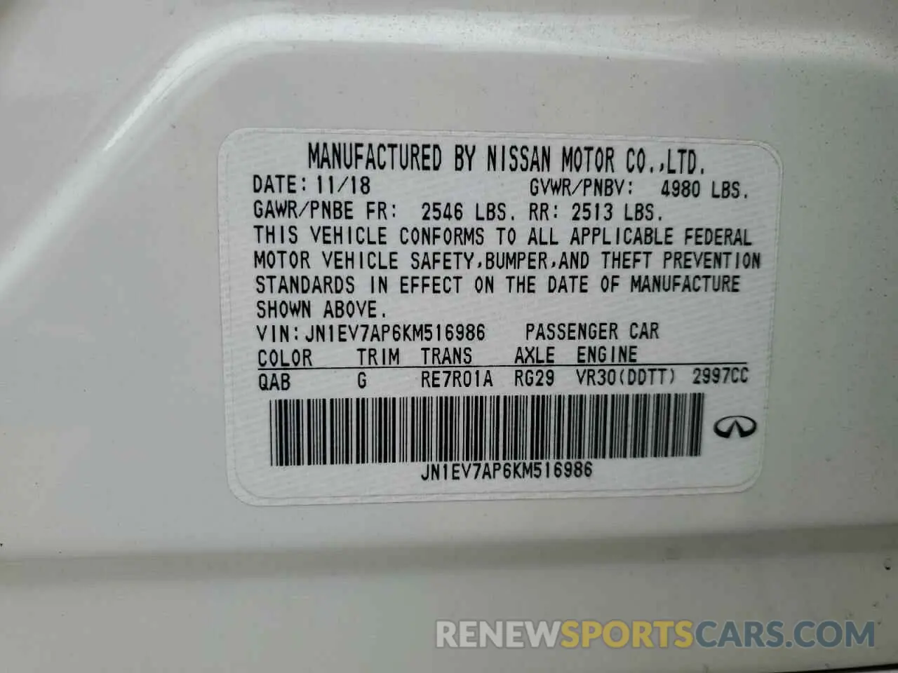 12 Photograph of a damaged car JN1EV7AP6KM516986 INFINITI Q50 2019