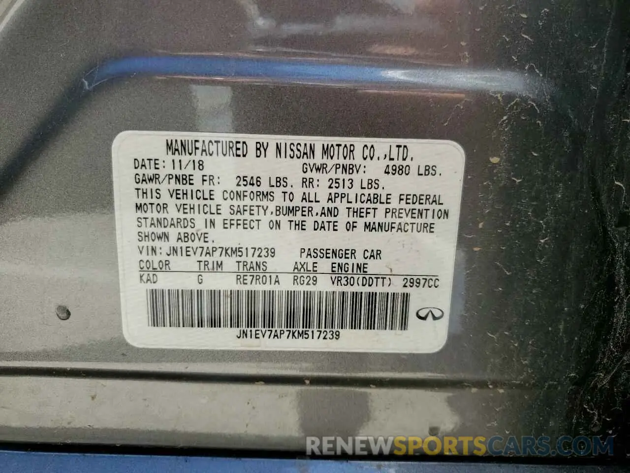 13 Photograph of a damaged car JN1EV7AP7KM517239 INFINITI Q50 2019