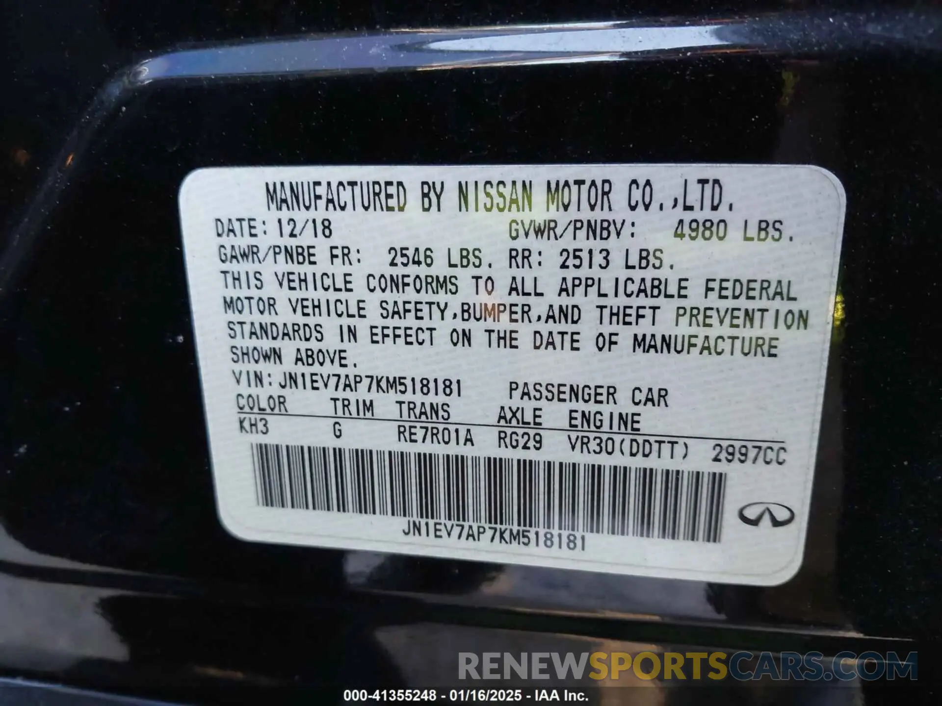 9 Photograph of a damaged car JN1EV7AP7KM518181 INFINITI Q50 2019
