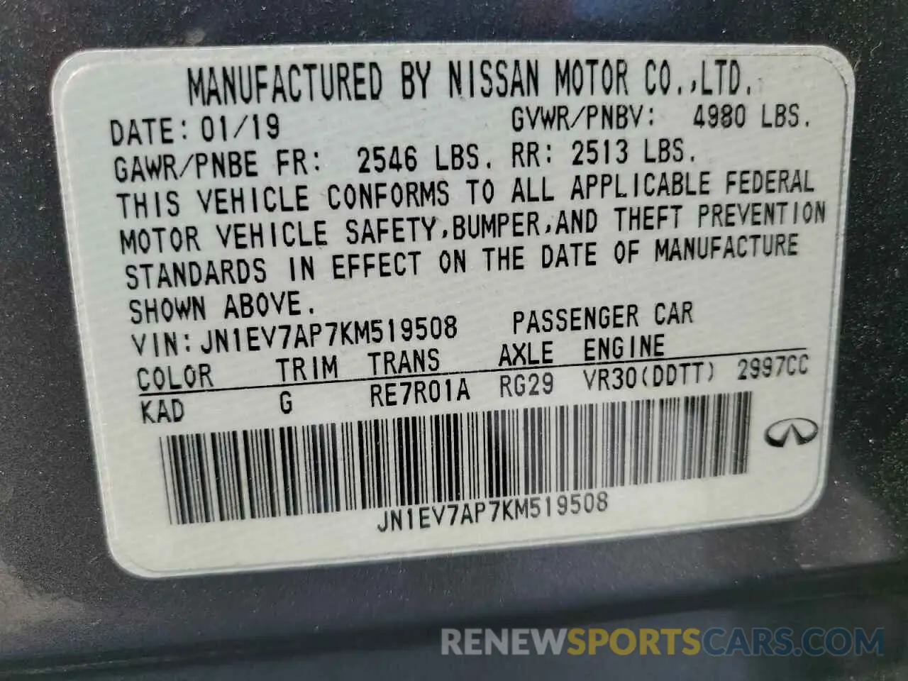 12 Photograph of a damaged car JN1EV7AP7KM519508 INFINITI Q50 2019