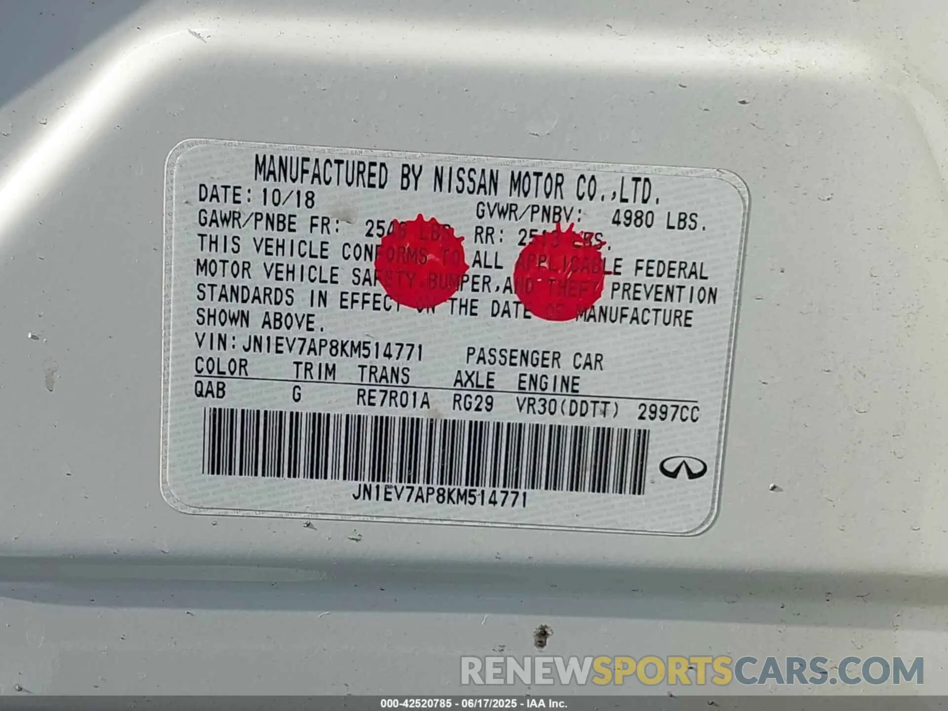 9 Photograph of a damaged car JN1EV7AP8KM514771 INFINITI Q50 2019