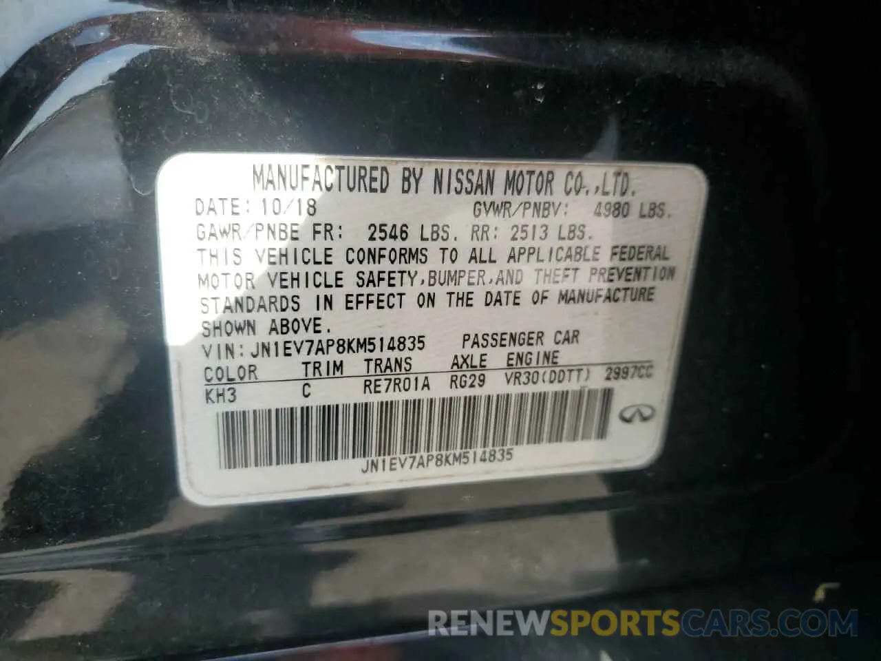 12 Photograph of a damaged car JN1EV7AP8KM514835 INFINITI Q50 2019