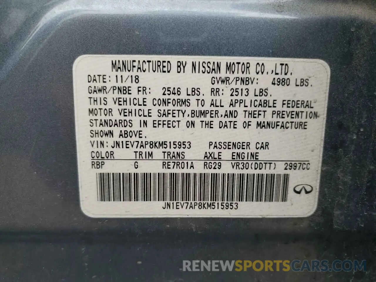 12 Photograph of a damaged car JN1EV7AP8KM515953 INFINITI Q50 2019