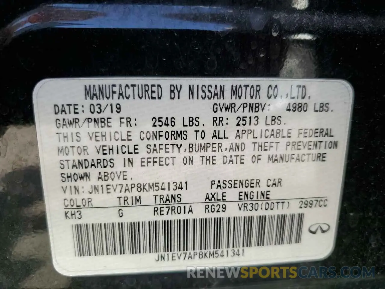 12 Photograph of a damaged car JN1EV7AP8KM541341 INFINITI Q50 2019