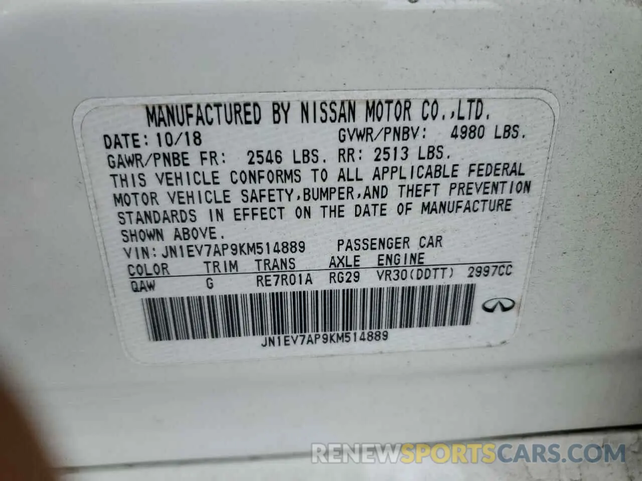 12 Photograph of a damaged car JN1EV7AP9KM514889 INFINITI Q50 2019