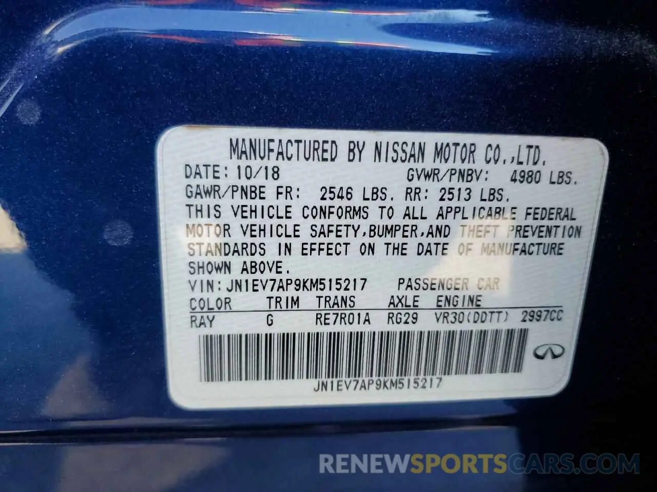 12 Photograph of a damaged car JN1EV7AP9KM515217 INFINITI Q50 2019
