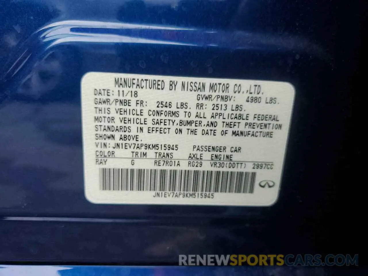 12 Photograph of a damaged car JN1EV7AP9KM515945 INFINITI Q50 2019