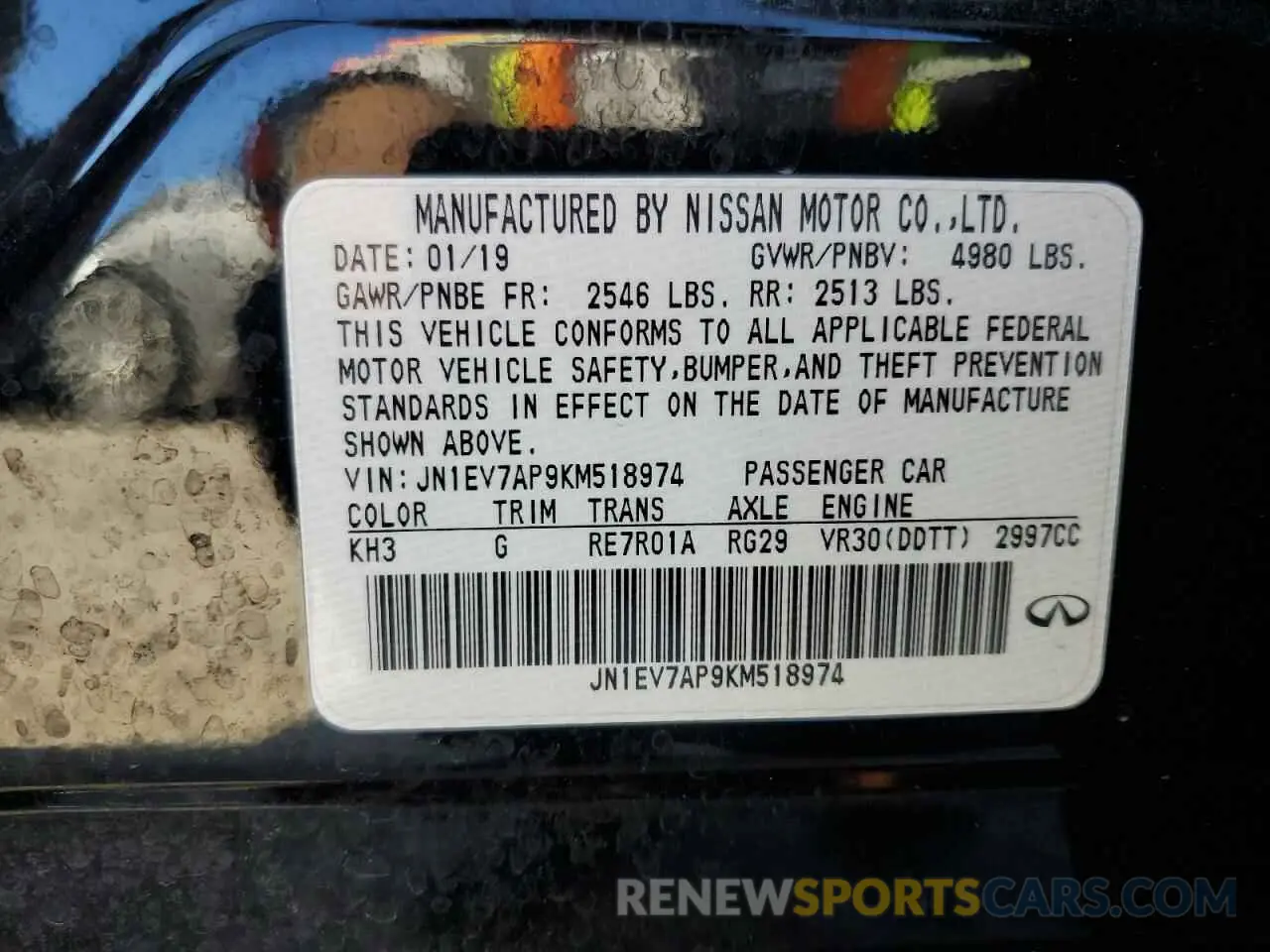 15 Photograph of a damaged car JN1EV7AP9KM518974 INFINITI Q50 2019