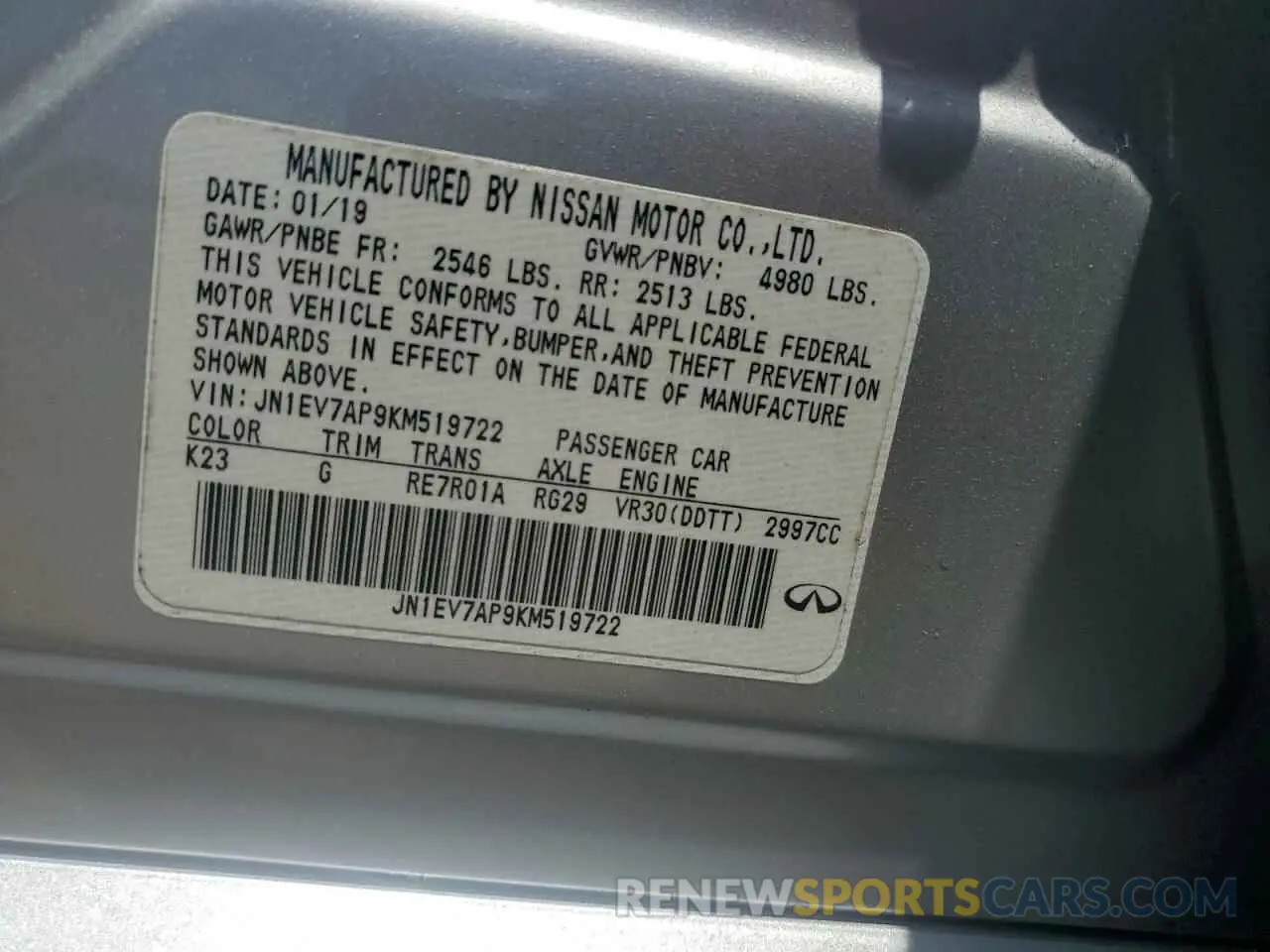 14 Photograph of a damaged car JN1EV7AP9KM519722 INFINITI Q50 2019