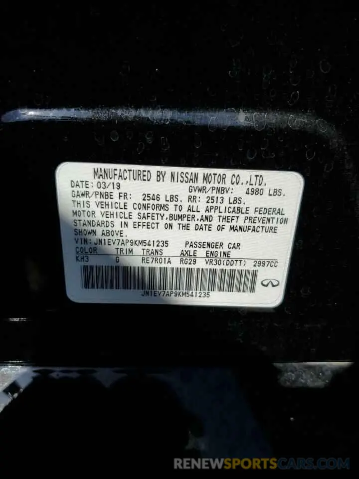 12 Photograph of a damaged car JN1EV7AP9KM541235 INFINITI Q50 2019