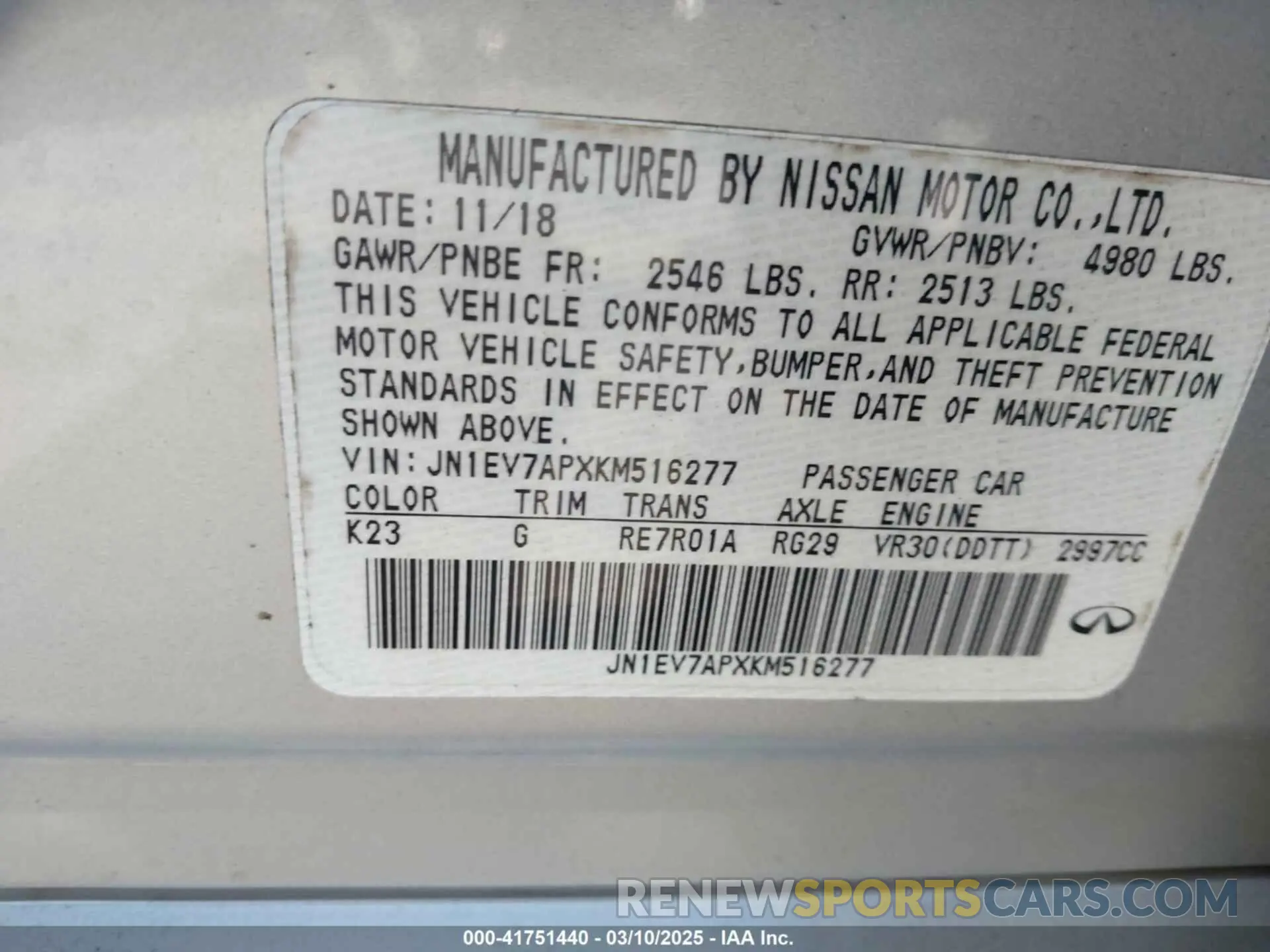9 Photograph of a damaged car JN1EV7APXKM516277 INFINITI Q50 2019