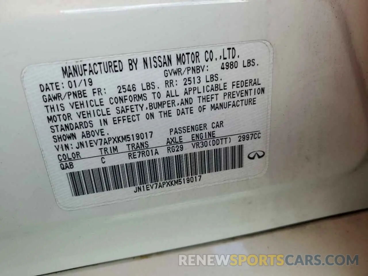 13 Photograph of a damaged car JN1EV7APXKM519017 INFINITI Q50 2019