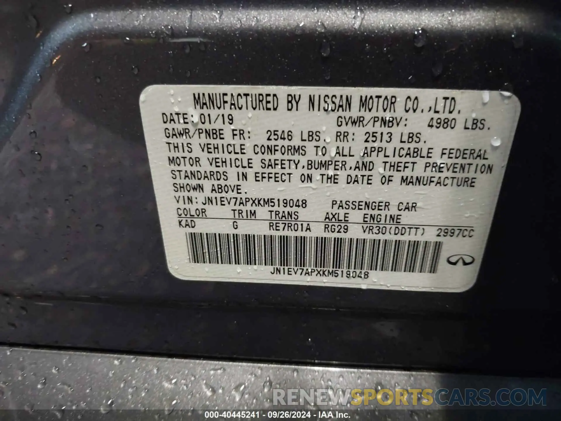 9 Photograph of a damaged car JN1EV7APXKM519048 INFINITI Q50 2019