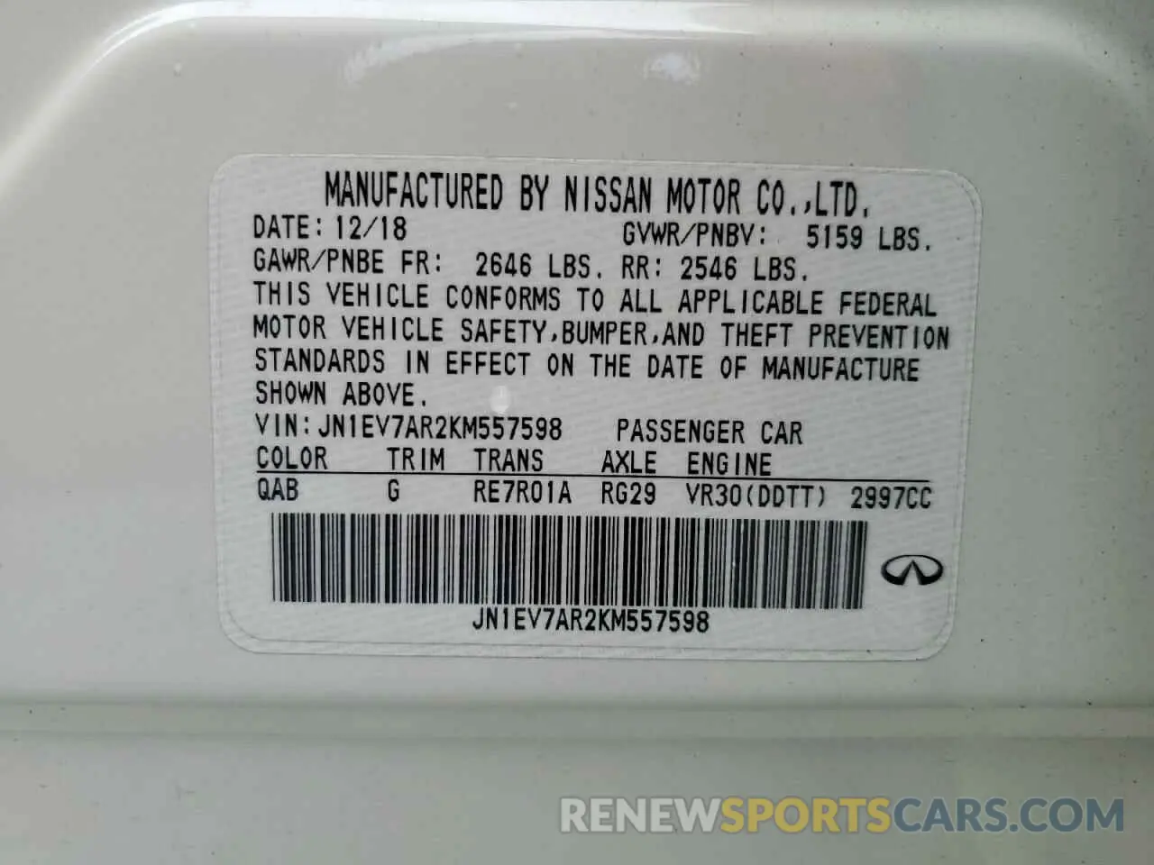 14 Photograph of a damaged car JN1EV7AR2KM557598 INFINITI Q50 2019